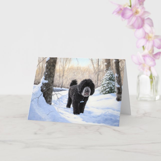 Portuguese Water Dog Let It Snow Christmas Card (Orchid)