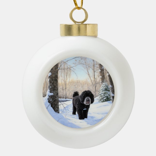 Portuguese Water Dog Let It Snow Christmas Ceramic Ball Christmas Ornament (Front)