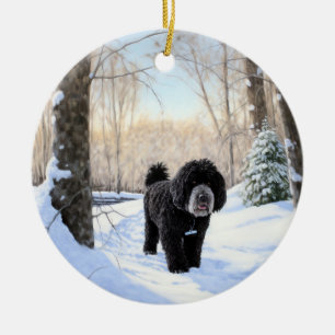 Portuguese Water Dog Let It Snow Christmas Ceramic Ornament