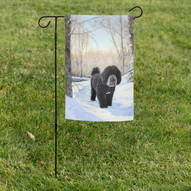 Portuguese Water Dog Let It Snow Christmas Garden Flag (In SItu)