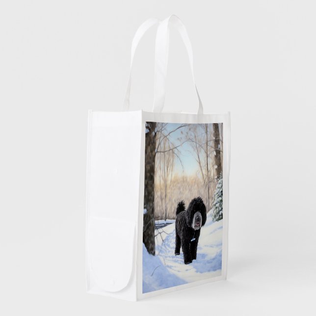 Portuguese Water Dog Let It Snow Christmas Grocery Bag (Front Side)