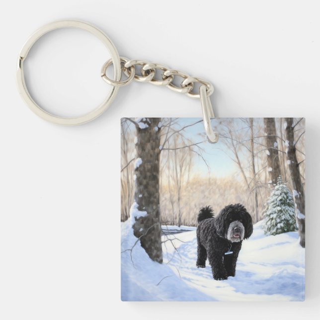 Portuguese Water Dog Let It Snow Christmas Keychain (Front)