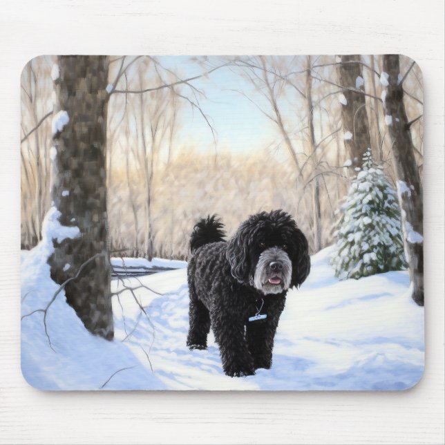 Portuguese Water Dog Let It Snow Christmas Mouse Pad (Front)