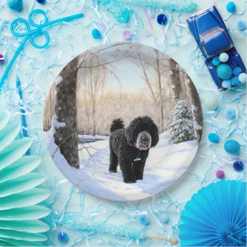 Portuguese Water Dog Let It Snow Christmas Paper Plates