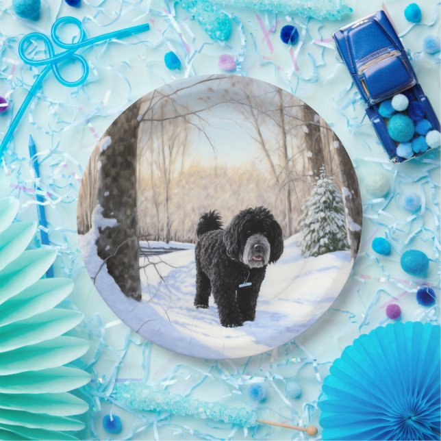 Portuguese Water Dog Let It Snow Christmas Paper Plates (Party)