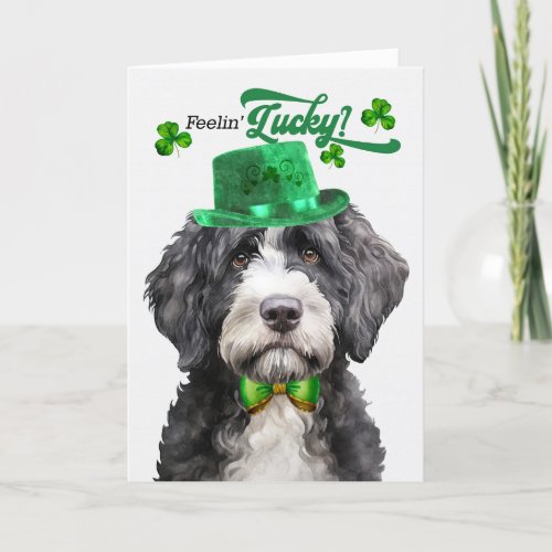 Portuguese Water Dog Lucky St Patricks Day Holiday Card