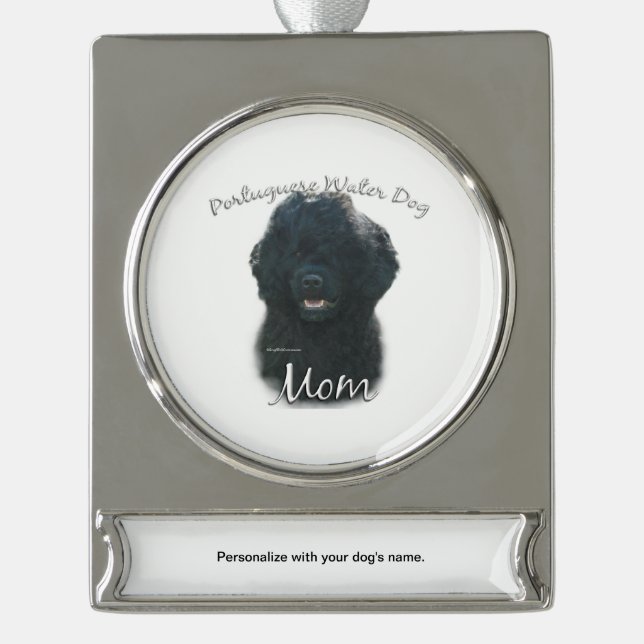 Portuguese Water Dog Mom 2 Silver Plated Banner Ornament (Front)
