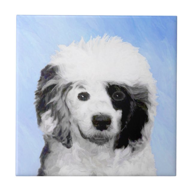 Portuguese Water Dog Painting - Original Dog Art Ceramic Tile (Front)