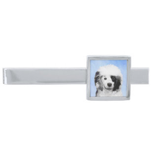 Portuguese Water Dog Painting - Original Dog Art Silver Finish Tie Clip