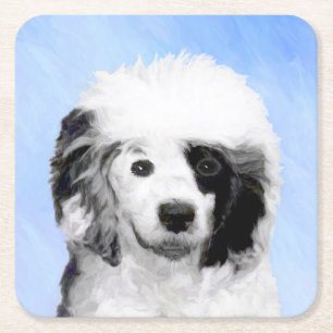 Portuguese Water Dog Painting - Original Dog Art Square Paper Coaster