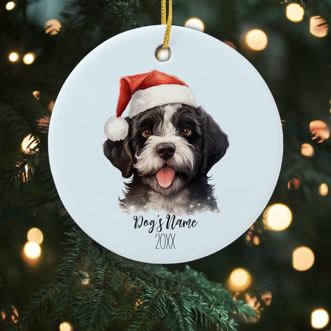 Portuguese Water Dog Personalized Christmas Ceramic Ornament (Santa Paws is coming to town!)