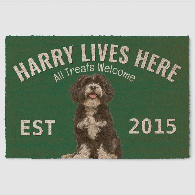 Portuguese Water Dog Personalized Fiber Doormat (Front)
