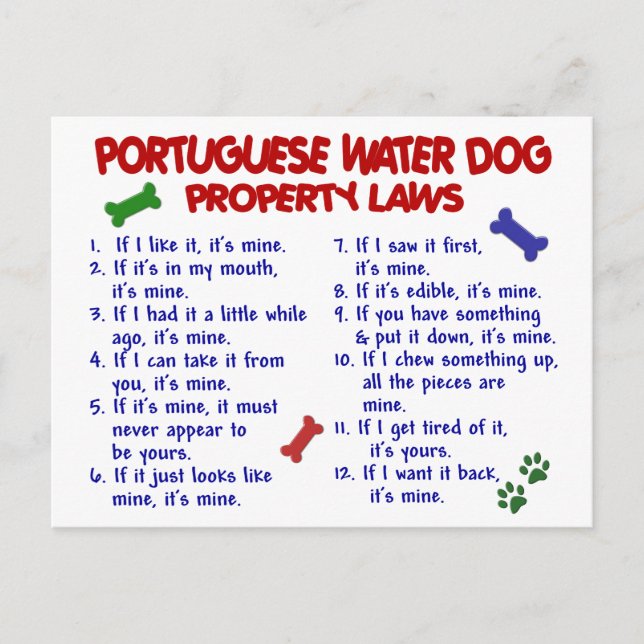 PORTUGUESE WATER DOG Property Laws 2 Postcard (Front)