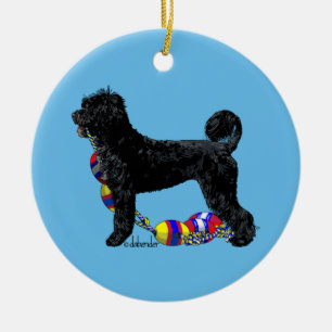Portuguese Water Dog Retriever With Float Line Ceramic Ornament