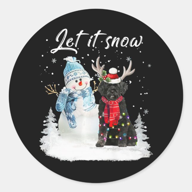 Portuguese Water Dog Santa Dog Christmas Snowman X Classic Round Sticker (Front)
