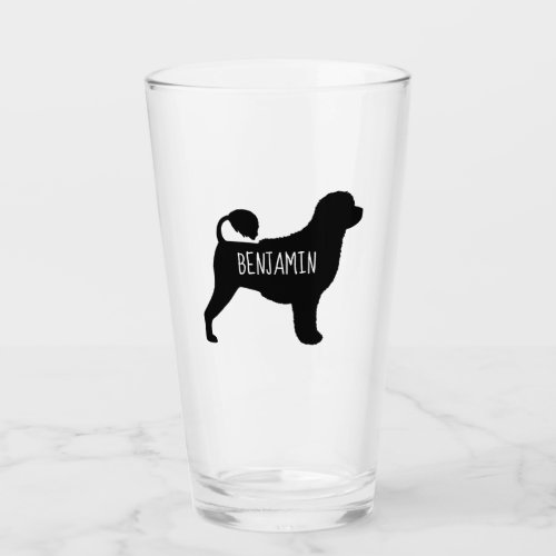 Portuguese Water Dog Silhouette Personalized Glass