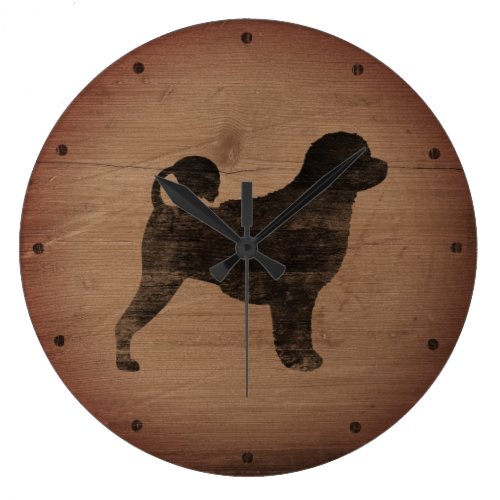 Portuguese Water Dog Silhouette Rustic Large Clock