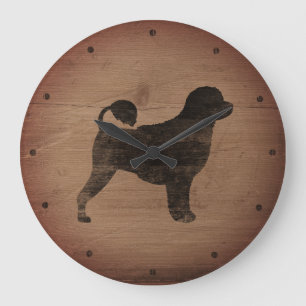 Portuguese Water Dog Silhouette Rustic Large Clock
