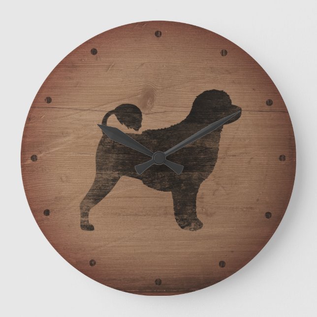Portuguese Water Dog Silhouette Rustic Large Clock (Front)