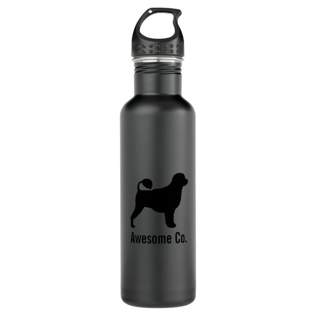 Portuguese Water Dog Silhouette with Custom Text Water Bottle (Front)