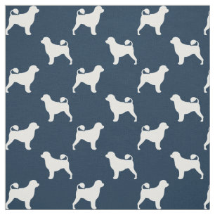 Portuguese Water Dog Silhouettes Blue and White Fabric
