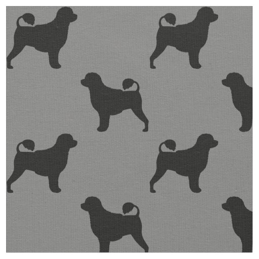 Portuguese Water Dog Silhouettes Grey and Black Fabric