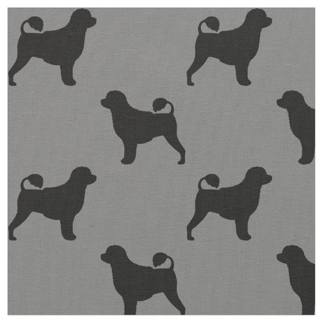Portuguese Water Dog Silhouettes Grey and Black Fabric (Close Up)