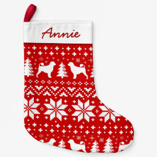 Portuguese Water Dog Silhouettes Holiday Pattern Small Christmas Stocking
