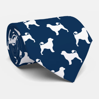 Portuguese Water Dog Silhouettes Pattern Blue Tie