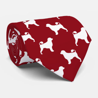 Portuguese Water Dog Silhouettes Pattern Red Neck Tie