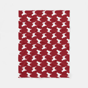 Portuguese Water Dog Silhouettes Red and White Fleece Blanket