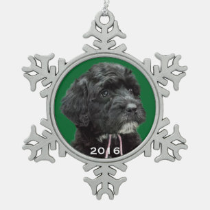 Portuguese Water Dog Snowflake Ornament Green