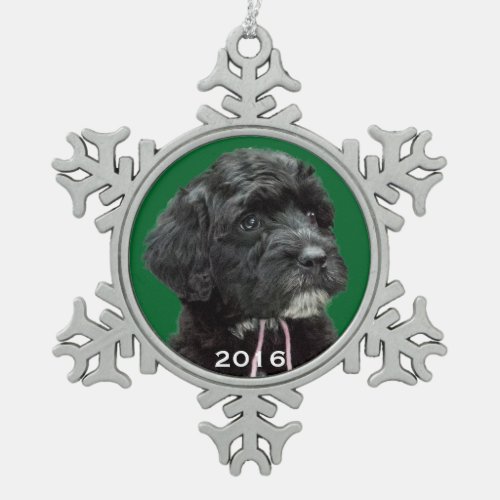 Portuguese Water Dog Snowflake Ornament Green