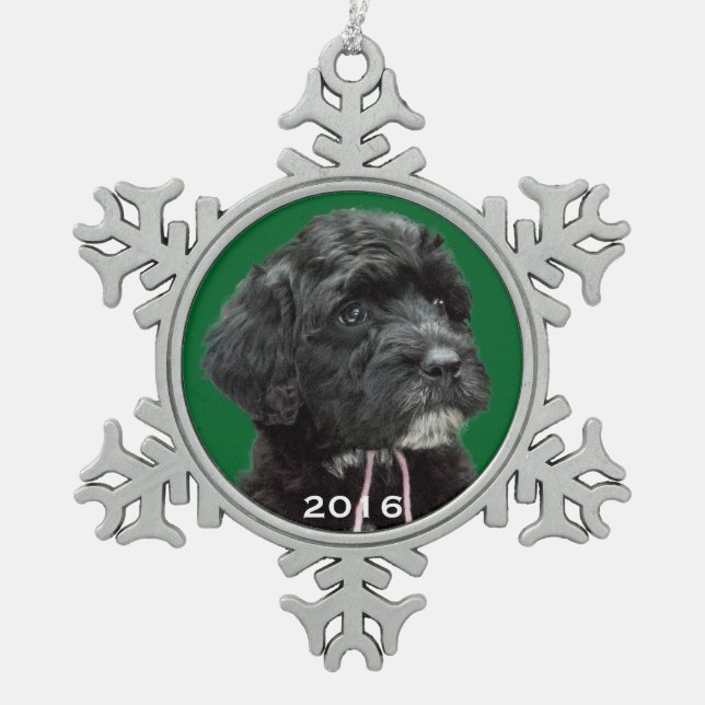 Portuguese Water Dog Snowflake Ornament Green (Front)