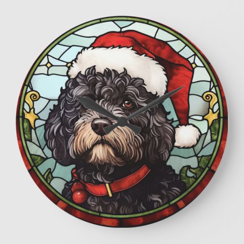 Portuguese Water Dog Stained Glass Christmas Large Clock