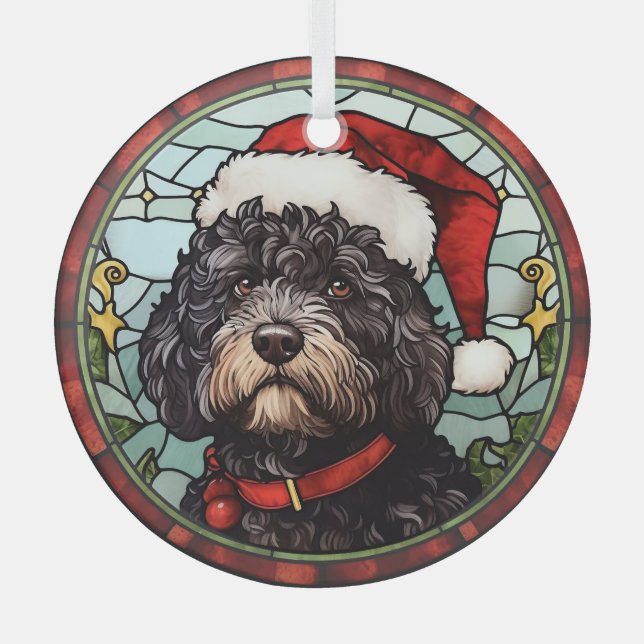 Portuguese Water Dog Stained Glass Christmas Ornament (Front)