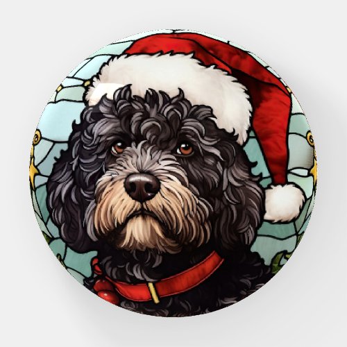 Portuguese Water Dog Stained Glass Christmas Paperweight