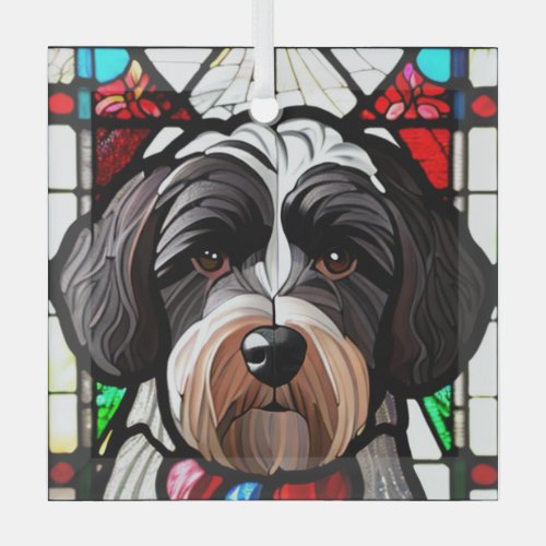 Portuguese Water Dog Stained Glass  Glass Ornament