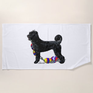 Portuguese Water Dog Standing with Float Line  Beach Towel