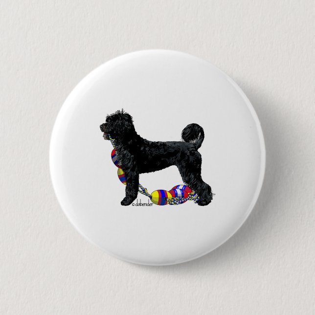 Portuguese Water Dog Standing with Float Line  Button (Front)