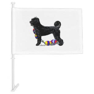 Portuguese Water Dog Standing with Float Line Car Flag