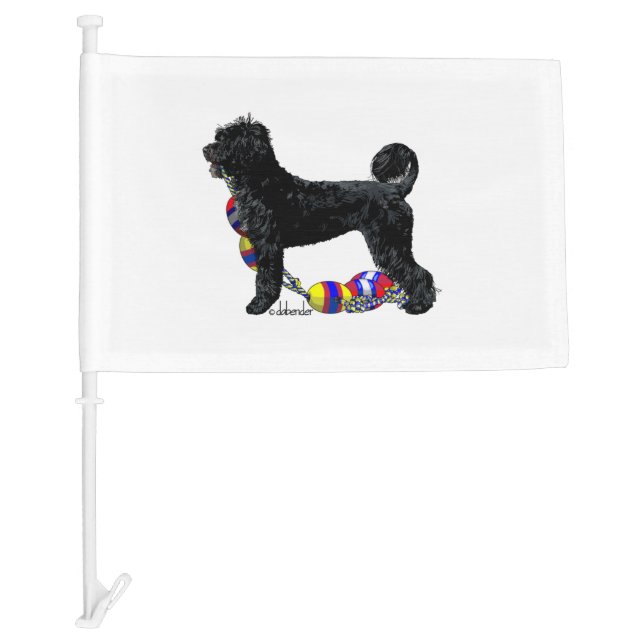 Portuguese Water Dog Standing with Float Line Car Flag (Front)