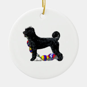 Portuguese Water Dog Standing with Float Line Ceramic Ornament