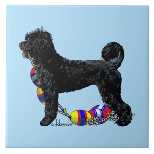 Portuguese Water Dog Standing with Float Line Ceramic Tile