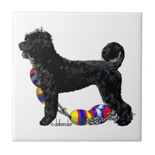 Portuguese Water Dog Standing with Float Line Ceramic Tile