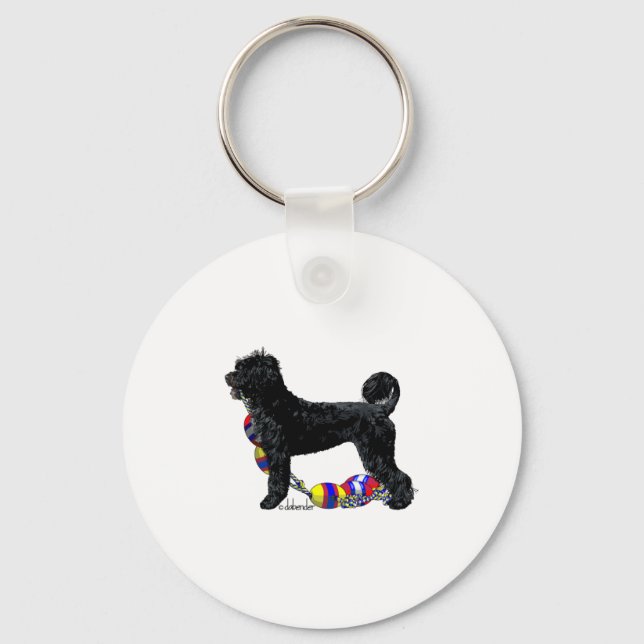 Portuguese Water Dog Standing with Float Line  Keychain (Front)