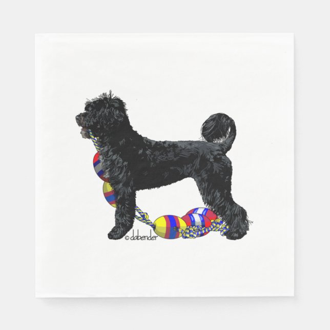 Portuguese Water Dog Standing with Float Line  Napkins (Front)