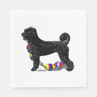 Portuguese Water Dog Standing with Float Line Napkins