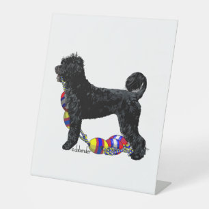 Portuguese Water Dog Standing with Float Line  Pedestal Sign