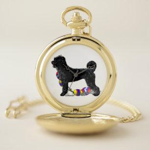 Portuguese Water Dog Standing with Float Line Pocket Watch